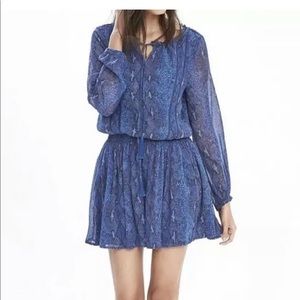 Long Sleeve Blue Snake Print Boho Dress Medium